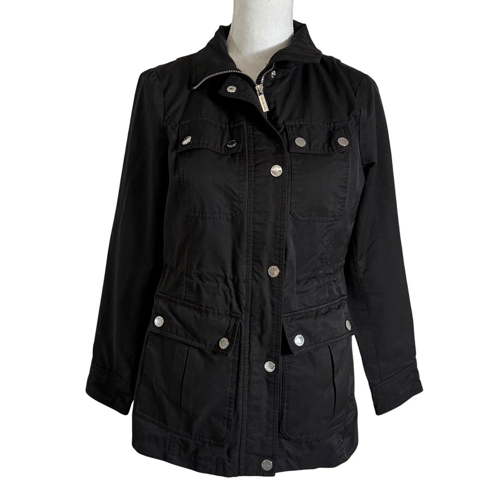 Michael Kors Womens Black Utility Jacket Cost With MK Print Lining Size Small